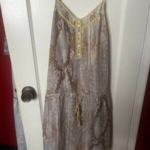 Size L Aryn K Snakeskin Mini Dress with Neon Yellow Trim. Adjustable Halter Neck